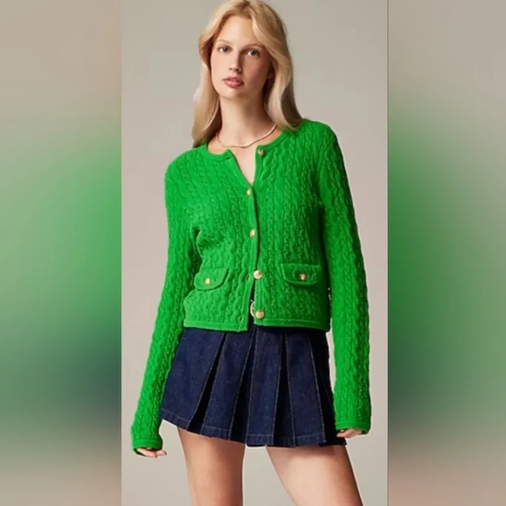 NWT JCREW Odette Cable-Knit Lady Sweater in Cotton Blend Bouclé - Picture 1 of 6